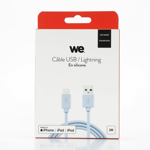 We Câble USB/Lightning en silicone - 2m - bleu