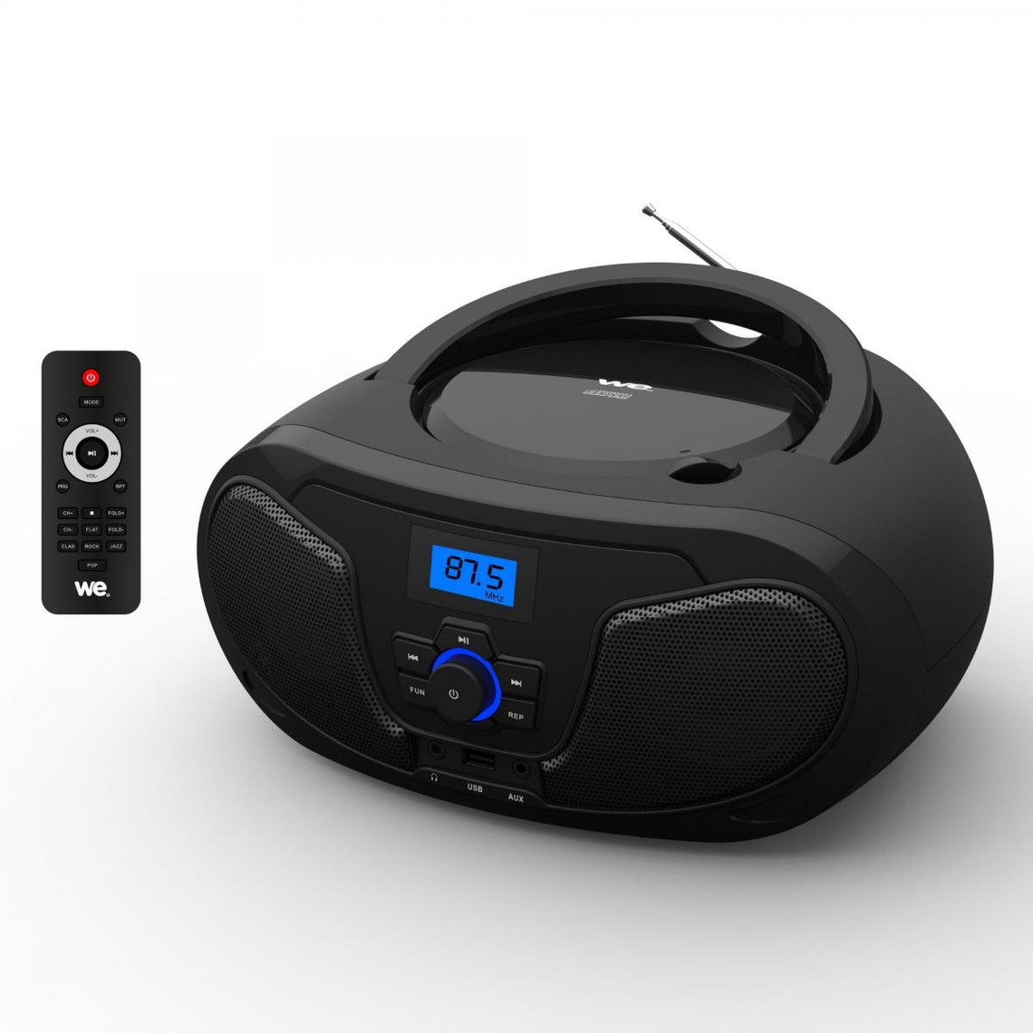 We - Lecteur Radio CD-USB(MP3)-Bluetooth avec télécommande, 2*2W Noir -  Radio, lecteur CD/MP3 enfant - Rue du Commerce