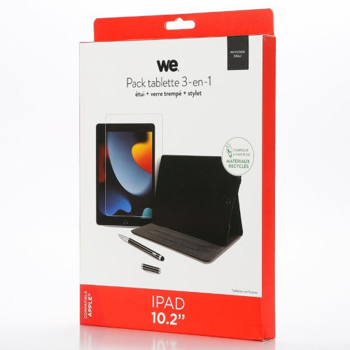 We - WE Bundle avec étui protection tab/film protection écran/stylet - Compatible iPad 7e, 8e, 9e génération 10.2 pouces - Etui en matériaux recyclés - Gris We  - Housse, étui tablette We