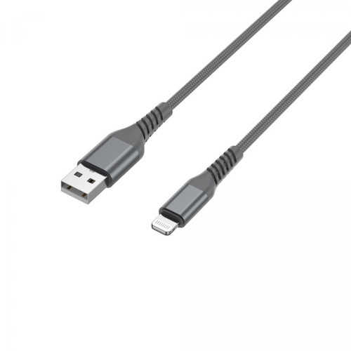 Câble Lightning WE Câble USB vers Lightning Ultra Résistant en Nylon Tressé et Kevlar, 1 Mètre, Certifié MFi, Charge et Synchronisation des Données - Gris