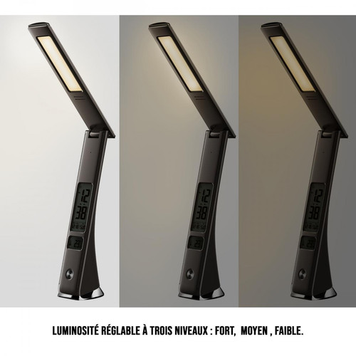 Lampes de bureau WE Lampe de Bureau USB multifonction avec écran LCD - Reveil Lampe de Chevet de Chargement USB pour Smartphone - Affichage de calendrier et de température - 3 modes lumière - Contrôle tactile - Noir