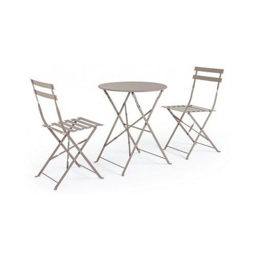 Bizzotto - Ensemble table et chaises Wissant 2 chaises + table ronde pliant acier beige Bizzotto  - Bizzotto