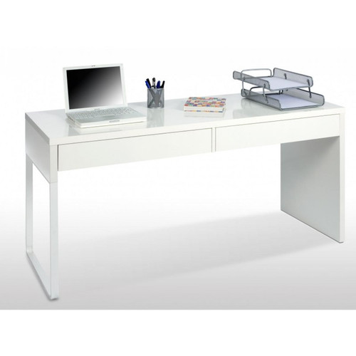 Bureau et table enfant Webmarketpoint Support ordinateur avec deux tiroirs, blanc brillant 138x50xh75 cm