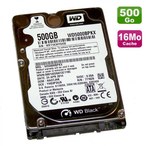 Western Digital - Disque Dur 500Go SATA III 2.5" WD Black WD5000BPKX-00HPJT0 6Gbps 7200RPM 16Mo - Disque Dur interne 2.5"