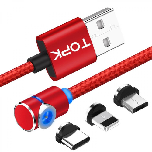 Wewoo - 1 m2,4 A USB max. vers iPhone Lightning iPhone 8 broches + câble de charge magnétique 90 coudes USB avec coude USB-C / Type-C indicateur LED rouge - Câble Lightning