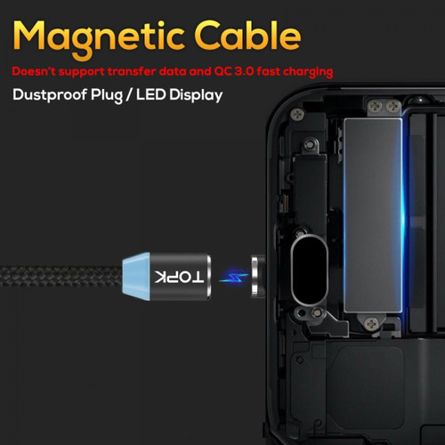 Wewoo 1m 2,4A max USB vers iPhone Lightning iPhone 8 broches + câble de charge magnétique tressé en nylon micro USB USB-C / Type-C avec voyant LED noir