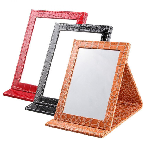 Wewoo 2 PCS Carré Stand Cuir Maquillage Miroir Alligator Motif Portable Cosmetic MirrorMarronTaille S 12x17.5x1.6CM