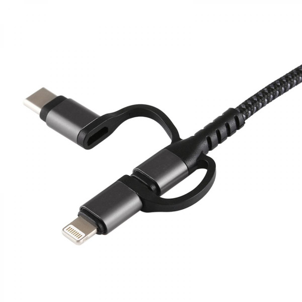 Wewoo 3 en 1 micro USB + câble HDTV HDMI / USB-C / Type-C + iPhone Lightning vers noir