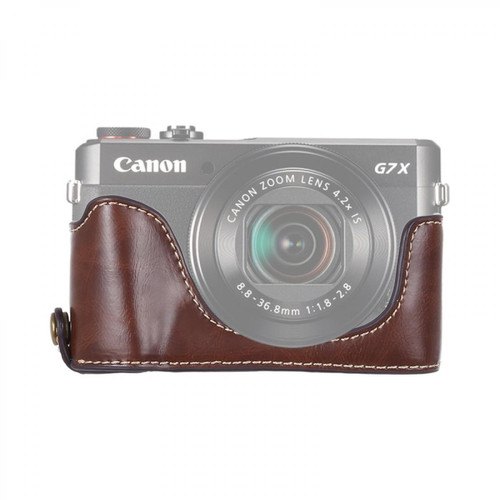 Tous nos autres accessoires Wewoo Demi étui de protection appareil photo Demi-coque caméra en cuir PU avec filetage 1/4 pouce pour Canon G7 X Mark II (café)