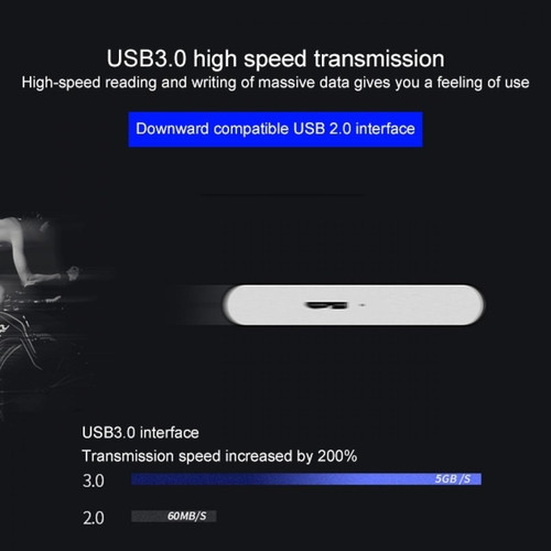SSD Interne Disques SSD externes 1 To 2.5 pouces USB 3.0 Transmission haute vitesse Disque dur mobile à semi-conducteurs ultra-léger et léger Noir