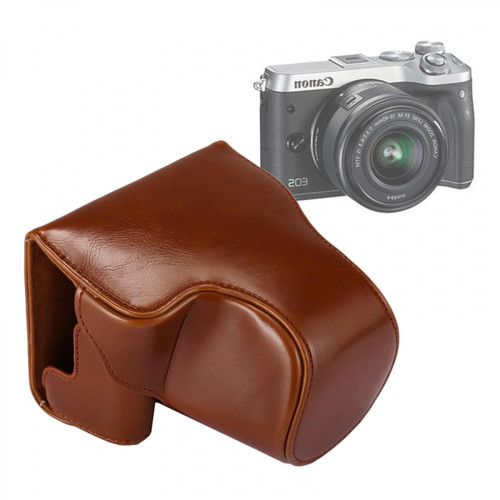 Wewoo - Etui en cuir appareil photo marron pour Canon EOS M6 Full Body Camera PU étui en avec sangle - Wewoo
