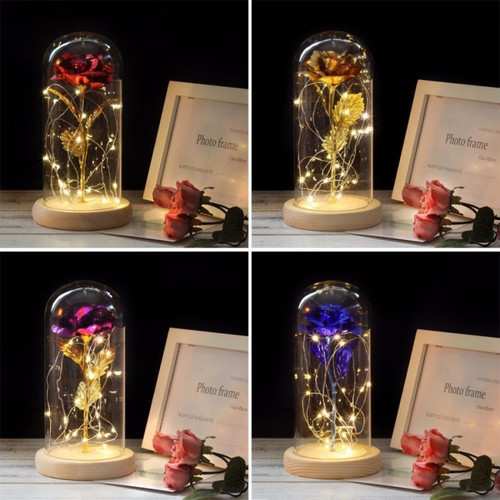 Guirlandes lumineuses Guirlande LED Simulation Roses Lights Couverture en verre Décorations Artisanat Cadeaux Saint Valentin Feuille d'or Rose Blue