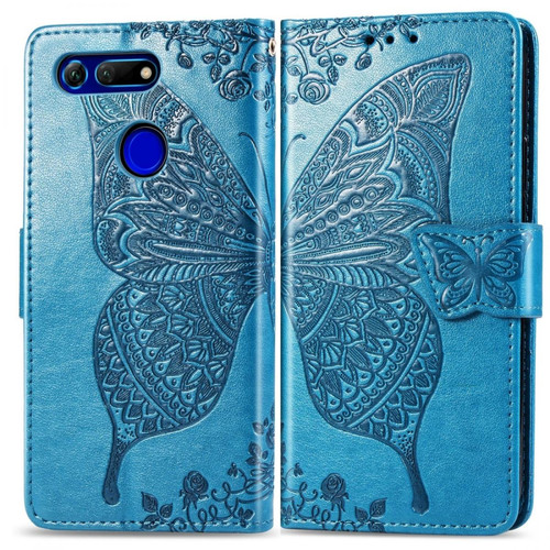 Wewoo - Housse Coque Butterfly Love Flowers Embossing Horizontal Flip Leather Case for Huawei V20with Holder & Card Slots & Wallet & Lanyard Blue Wewoo   - Lanyard