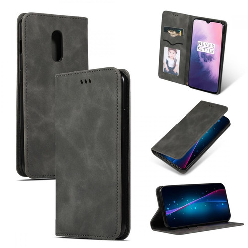Wewoo - Housse Coque Etui en cuir avec rabat horizontal magnétique Business Skin Feel pour OnePlus 7 gris foncé Wewoo  - Accessoire Smartphone