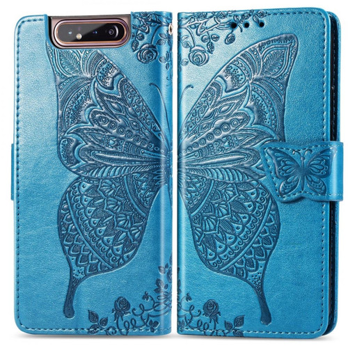 Wewoo - Housse Coque Étui en cuir à rabat horizontal Butterfly Love Flowers gaufrage pour Galaxy A80 / A90avec porte-cartes et porte-cartesainsi que portefeuille et lanière bleu Wewoo  - Accessoire Smartphone