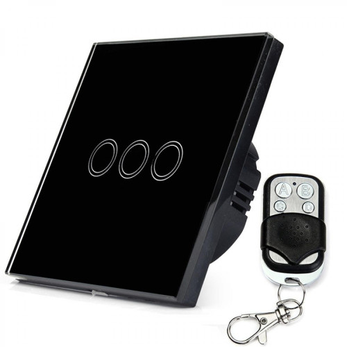 Wewoo - Interrupteur sans fil noir 86mm Verre Trempé Panneau Mural Smart Home Light 3 Boutons tactile avec Télécommande RF 433, AC 110V-240V - Home box