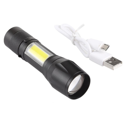 Lampes portatives sans fil Lampe torche LED USB rechargeable étanche Zoomable de poche XPE + COB avec 3 modes et boîte rangement clips