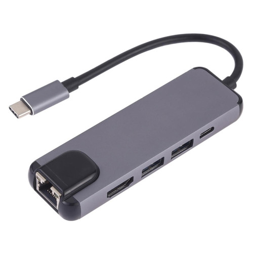 Wewoo - Lecteur de carte 5 en 1 Type-C vers HDMI + USB 3.0 + USB 3.0 + Adaptateur de de Type-C + LAN Gris - Lecteur carte mémoire