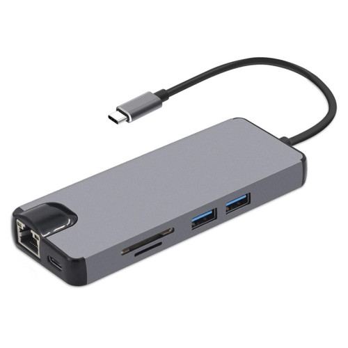 Wewoo - Lecteur de carte 8 en 1 Type-C vers HDMI + USB 3.0 + USB 3.0 + Type-C + LAN + Adaptateur de de VGA + TF / SD Gris - Lecteur carte mémoire