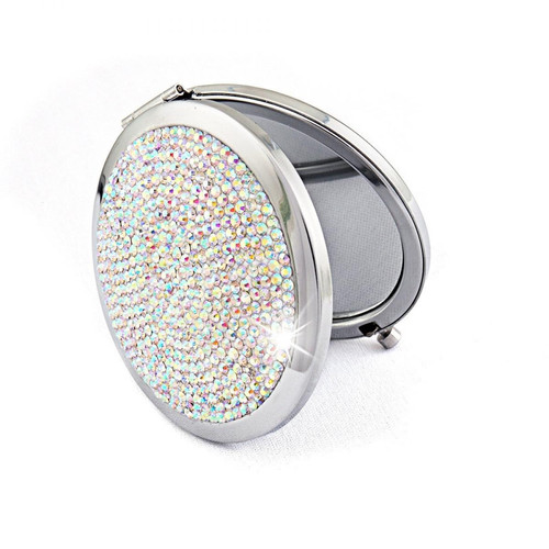 Wewoo - Mini miroir de maquillage rond portable petit format pliant en métal incrusté de diamants couleur blanche Wewoo - Wewoo