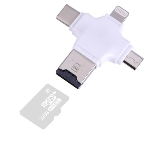 Wewoo - Pour MacBook, PC, ordinateur portable, blanc téléphone intelligent avec fonction OTG, FAT32 de & exFAT USB-C / Type-C 4 en 1 USB 2.0 & Micro USB et ampère Lecteur de carte TF Lightning - Lecteur carte mémoire