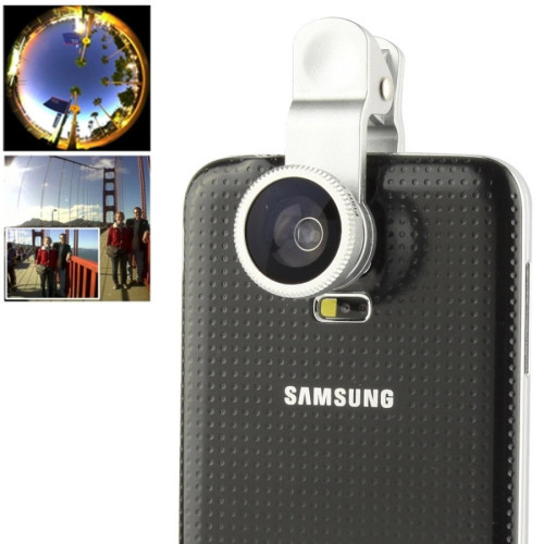 Objectif Photo Wewoo Pour Samsung Galaxy S5 / argent G900 / i9500 / i9300 / iPhone 5 & 5C & 5S Lentille Fisheye Universelle 180 Degrés + Macro + Large 0.67X avec Clip,