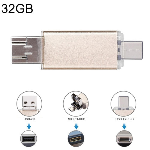 Wewoo - Pour Smartphones Type-C et PC or 32 Go Clé USB Multifonction USB-C / Type C + USB 2.0 + OTG 3 en 1 - Lecteur carte mémoire