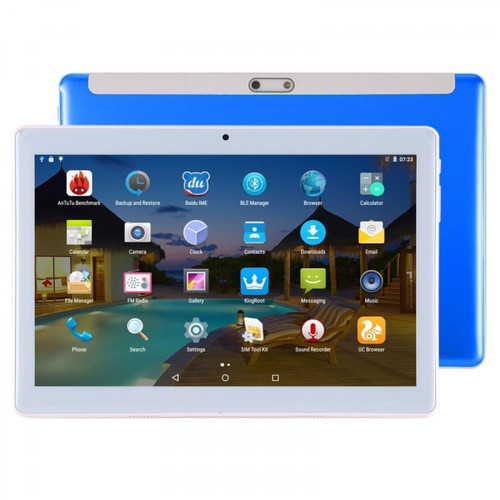 Wewoo - Tablette 3G 10,1 pouces 2.5D 2 Go + 32 Go Android 7.0 MTK6580 Quad Core 1.3GHz Double SIM GPS OTG avec étui en cuir bleu - Tablette Android 10,1'' (25,6 cm)