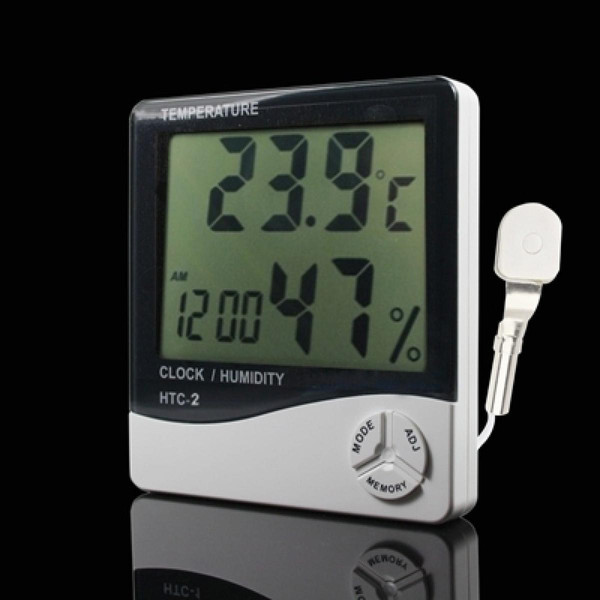 Thermomètres Wewoo Thermomètre 3,8 pouces LCD numérique température et humidité mètre avec horloge / calendrier pour HTC-2