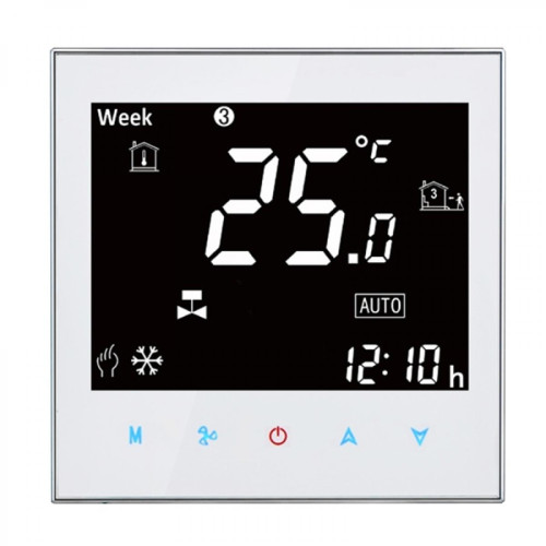Wewoo - Thermomètre blanc Climatiseur central Type LCD tactile numérique 2 tubes Ventilo-convecteur Room Thermostat, Vitesse du ventilateur d'affichage / Horloge / Température / Humidité / Temps / Semaine / Chaleur etc. - Accessoires Réfrigérateurs & Congélateurs