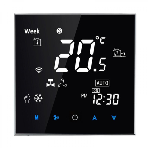 Wewoo - Thermomètre noir Climatiseur central Type LCD tactile numérique 2 tubes Ventilo-convecteur Room Thermostat, Vitesse du ventilateur d'affichage / Horloge / Température / Humidité / Temps / Semaine / Chaleur etc. - Thermomètres