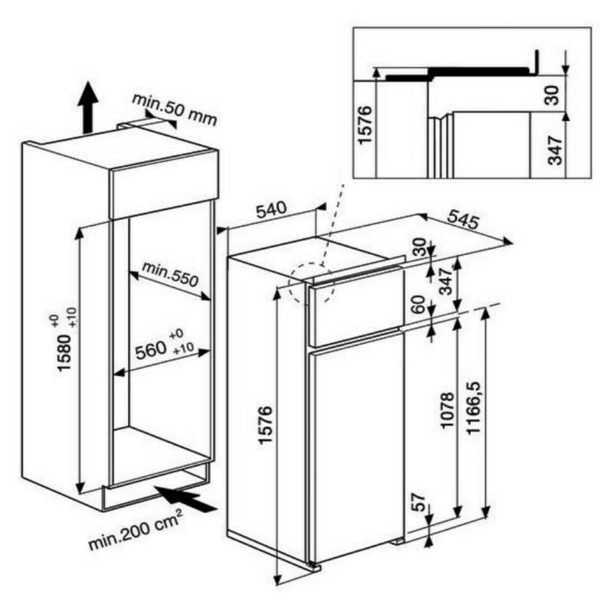 Réfrigérateur Réfrigérateur combiné intégrable à glissière 239l - art3641 - WHIRLPOOL
