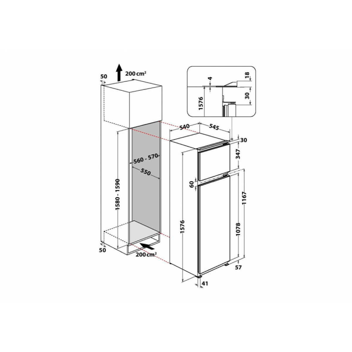 Réfrigérateur whirlpool Réfrigérateur combiné intégrable à glissière 239l - art3641 - WHIRLPOOL