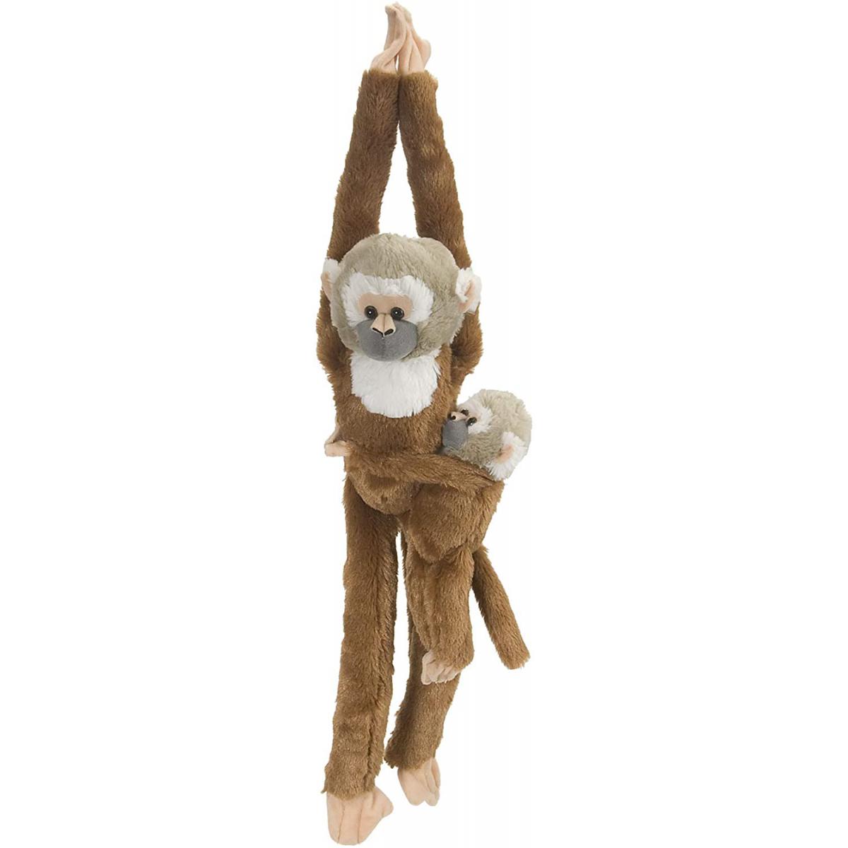wild republic peluche singe écureuil avec bébé 51 cm marron blanc