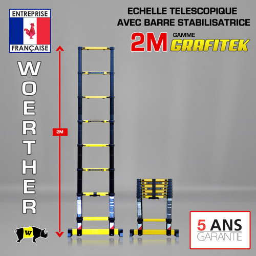 Woerther - Echelle télescopique Woerther 2m Grafitek avec barre stabilisatrice - Qualité supérieur - Garantie 5 ans Woerther  - Echelles