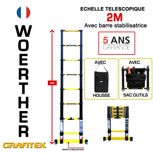 Woerther - Echelle télescopique Woerther 2m - Avec housse et sac à outils - Gamme Grafitek - Qualité supérieur - Garantie 5 ans Woerther  - Echelles