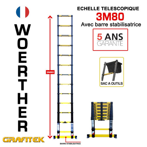 Woerther - Echelle télescopique Woerther 3m80 - Avec sac à outils - Gamme Grafitek - Qualité supérieur - Garantie 5 ans Woerther  - Marchand Blanc marine