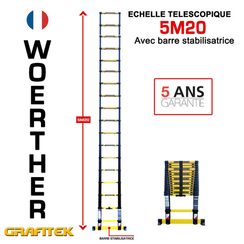Woerther - Echelle télescopique Woerther 5m20 - Gamme Grafitek - Qualité supérieur - Garantie 5 ans Woerther  - Bonnes affaires Echelles