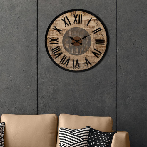 Womo-design - Horloge murale vintage pendule salon bois mangue fer Asgard Ø92 cm WOMO-DESIGN® - Décoration vintage Décoration