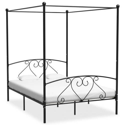 Wottes - Cadre de lit à baldaquin Noir Métal 160 x 200 cm - Lit enfant Noir