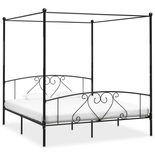 Wottes - Cadre de lit à baldaquin Noir Métal 180 x 200 cm - Lit enfant Noir