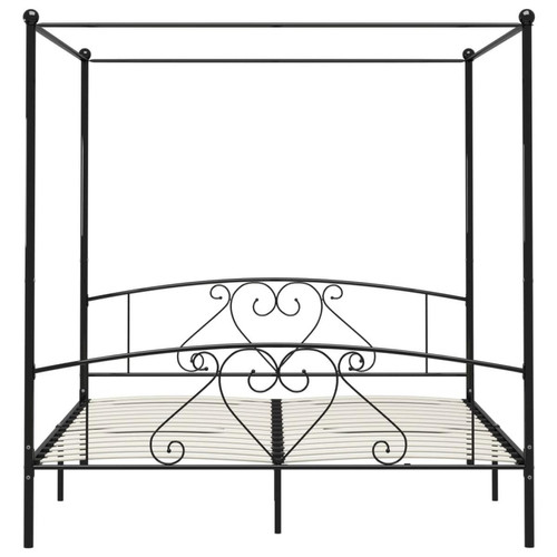 Wottes Cadre de lit à baldaquin Noir Métal 180 x 200 cm