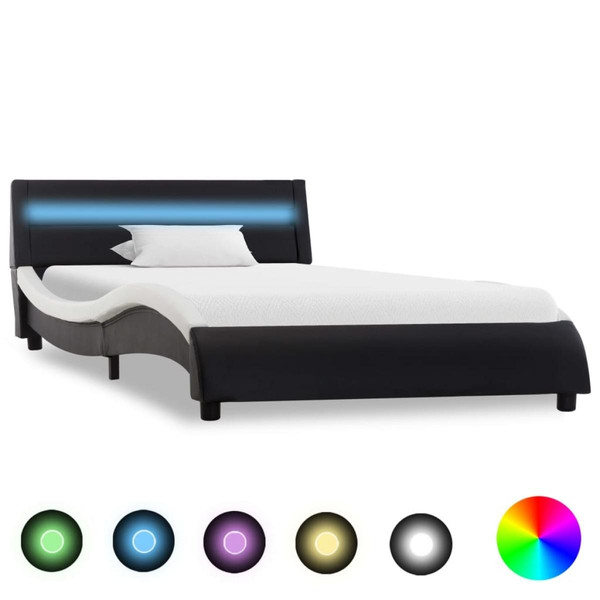 Lit enfant Wottes Cadre de lit avec LED Noir et blanc Similicuir 100x200 cm