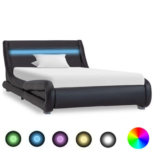 Wottes - Cadre de lit avec LED Noir Similicuir 100 x 200 cm (#02) - Lit enfant Noir