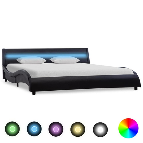 Wottes - Cadre de lit avec LED Noir Similicuir 120 x 200 cm (#07) - Lit enfant Noir