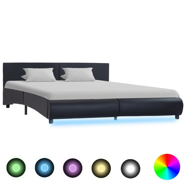 Lit enfant Wottes Cadre de lit avec LED Noir Similicuir 160 x 200 cm (#02)
