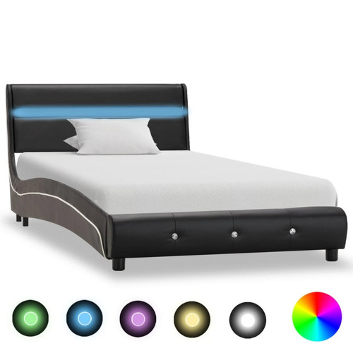 Wottes - Cadre de lit avec LED Noir Similicuir 90 x 200 cm (#01) - Lit enfant Noir