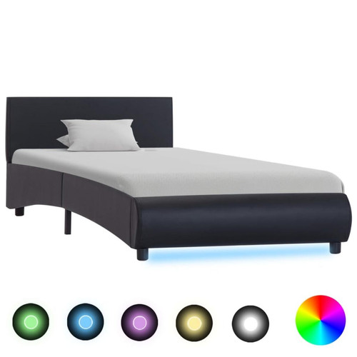 Wottes - Cadre de lit avec LED Noir Similicuir 90 x 200 cm (#02) - Lit enfant Noir