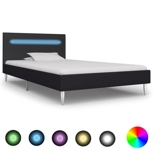 Wottes - Cadre de lit avec LED Noir Tissu 90 x 200 cm - Lit enfant Noir