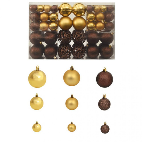Wottes - Ensemble de boules de Noël 100 pcs 6 cm Marron/Bronze/Doré - Décorations de Noël